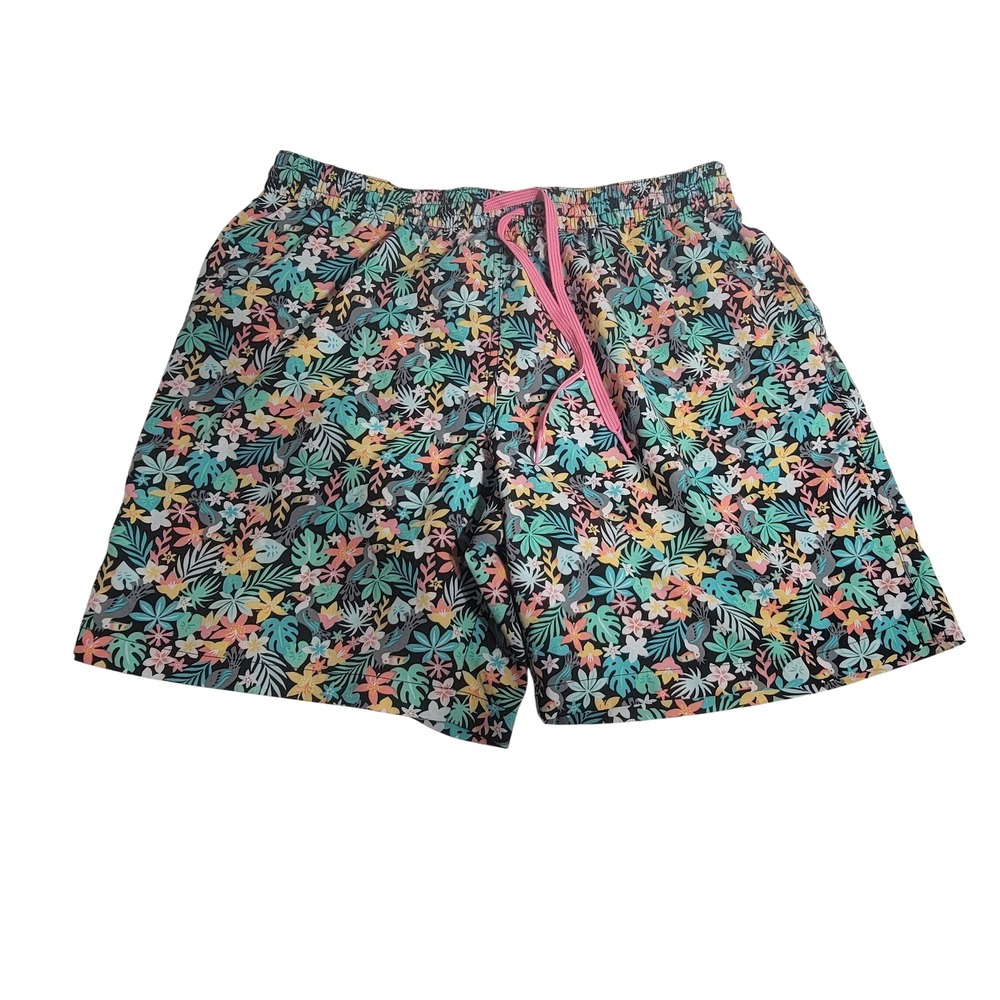 Chubbies Mens 2XL Tropical Floral Toucan Print 7" Inseam Swim Trunks‎ Pink Tie